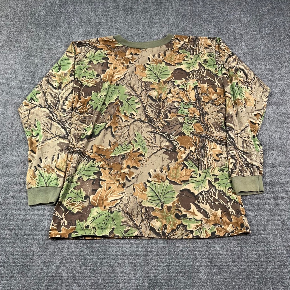 VTG Ace Sportswear Realtree Advantage Camo Long Sleeve T Shirt Mens Large Pocket